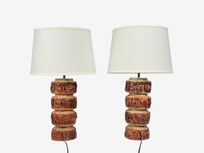 Bernard Rooke Brutalist Table Lamps Beige Textured Ceramic England 1970s