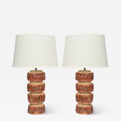 Bernard Rooke Brutalist Table Lamps Beige Textured Ceramic England 1970s