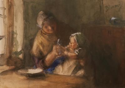 Bernardus Johannes Blommers Bernardus Johannes Bernard Blommers Woman with Child Watercolor 19th Century