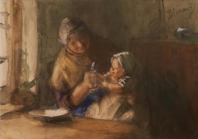 Bernardus Johannes Blommers Bernardus Johannes Bernard Blommers Woman with Child Watercolor 19th Century