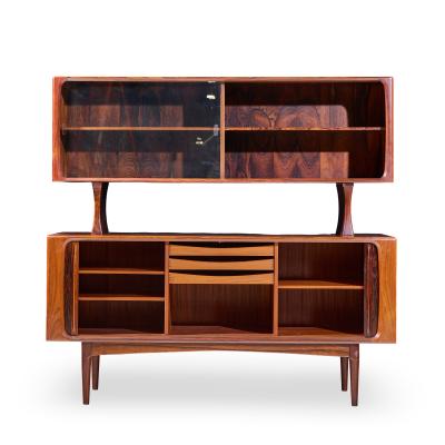 Bernhard Pedersen Son Bernhard Pedersen Mid Century Danish Rosewood Tambour Door Credenza with Hutch