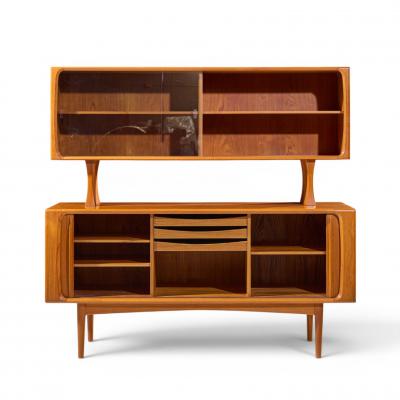 Bernhard Pedersen Son Bernhard Pedersen Mid Century Danish Teak Tambour Credenza and Hutch
