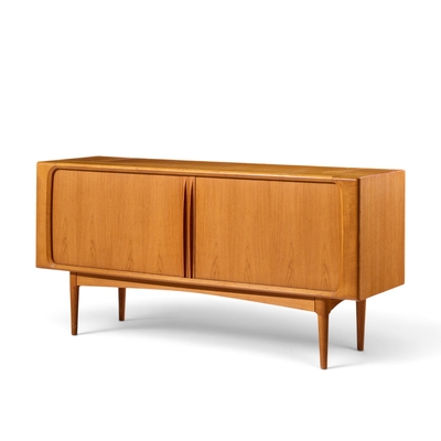 Bernhard Pedersen Son Bernhard Pedersen Mid Century Danish Teak Tambour Door Credenza and Hutch