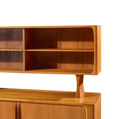 Bernhard Pedersen Son Bernhard Pedersen Mid Century Danish Teak Tambour Door Credenza and Hutch