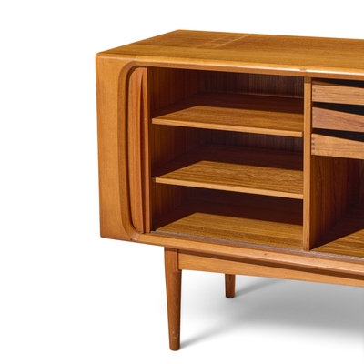 Bernhard Pedersen Son Bernhard Pedersen Mid Century Danish Teak Tambour Door Credenza and Hutch