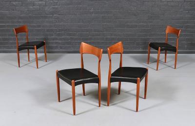Bernhard Pedersen Son Danish Modern Teak Leather Dining Chairs by Bernhard Pedersen