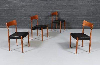 Bernhard Pedersen Son Danish Modern Teak Leather Dining Chairs by Bernhard Pedersen