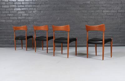 Bernhard Pedersen Son Danish Modern Teak Leather Dining Chairs by Bernhard Pedersen