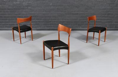 Bernhard Pedersen Son Danish Modern Teak Leather Dining Chairs by Bernhard Pedersen
