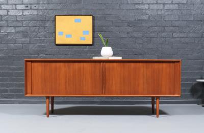Bernhard Pedersen Son Danish Modern Teak Tambour Door Credenza by Bernhard Pedersen