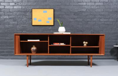 Bernhard Pedersen Son Danish Modern Teak Tambour Door Credenza by Bernhard Pedersen