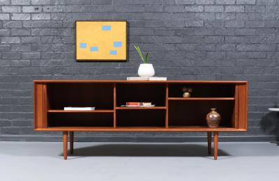 Bernhard Pedersen Son Danish Modern Teak Tambour Door Credenza by Bernhard Pedersen
