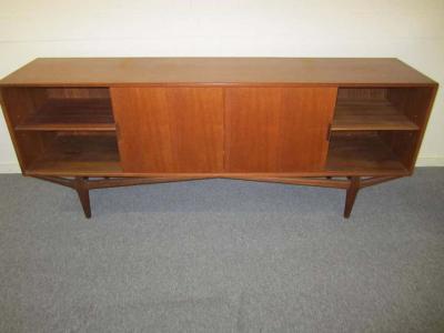 Bernhard Pedersen Son Lovely Teak Danish Credenza with Floating Hutch Room Divider Unusual Legs