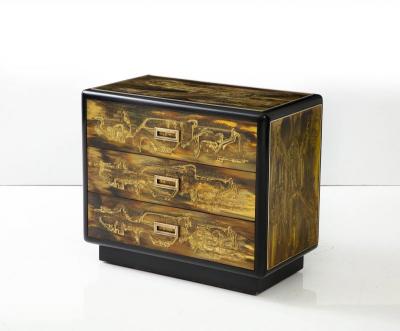 Bernhard Rohne Acid Etched Brass Chest of Drawers by Bernhard Rohne for Mastercraft C 1970 