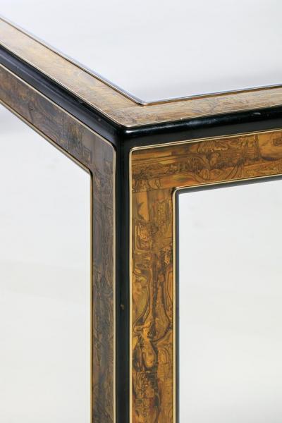 Bernhard Rohne Bernhard Rohne Acid Etched Brass and Glass Dining Table for Mastercraft