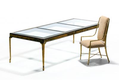 Bernhard Rohne Bernhard Rohne Acid Etched Expandable Dining Table with Cabriolet Brass Legs