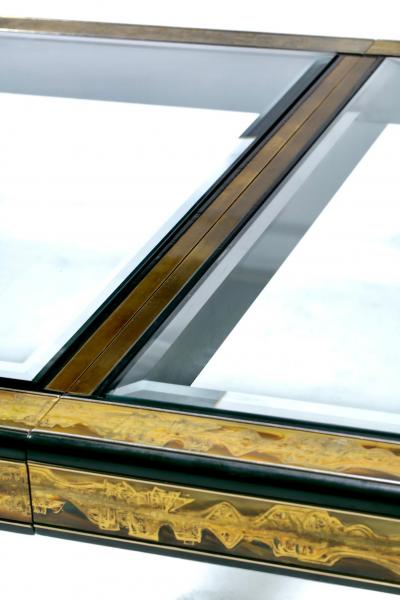 Bernhard Rohne Bernhard Rohne Acid Etched Expandable Dining Table with Cabriolet Brass Legs