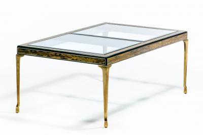 Bernhard Rohne Bernhard Rohne Acid Etched Expandable Dining Table with Cabriolet Brass Legs