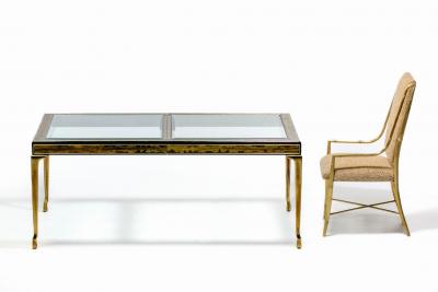 Bernhard Rohne Bernhard Rohne Acid Etched Expandable Dining Table with Cabriolet Brass Legs