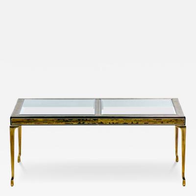 Bernhard Rohne Bernhard Rohne Acid Etched Expandable Dining Table with Cabriolet Brass Legs