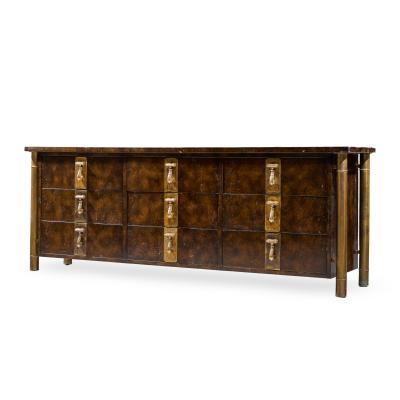 Bernhard Rohne Bernhard Rohne for Mastercraft Mid Century Burlwood and Brass Lowboy Dresser