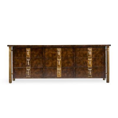 Bernhard Rohne Bernhard Rohne for Mastercraft Mid Century Burlwood and Brass Lowboy Dresser