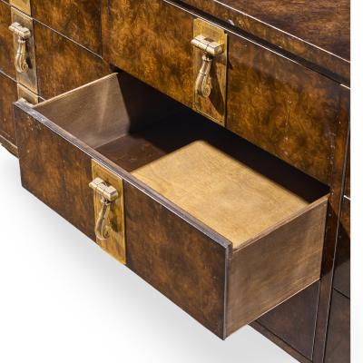 Bernhard Rohne Bernhard Rohne for Mastercraft Mid Century Burlwood and Brass Lowboy Dresser