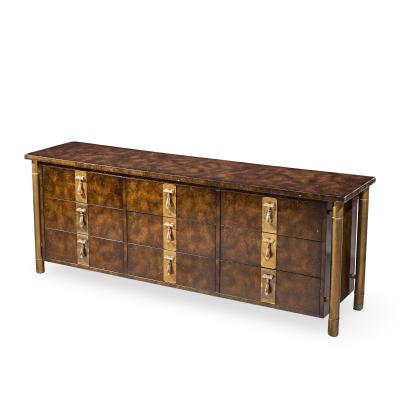 Bernhard Rohne Bernhard Rohne for Mastercraft Mid Century Burlwood and Brass Lowboy Dresser