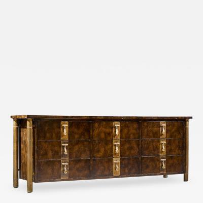 Bernhard Rohne Bernhard Rohne for Mastercraft Mid Century Burlwood and Brass Lowboy Dresser