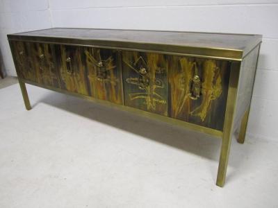Bernhard Rohne Outstanding Acid Etched Brass Credenza by Bernard Rohne Mastercraft