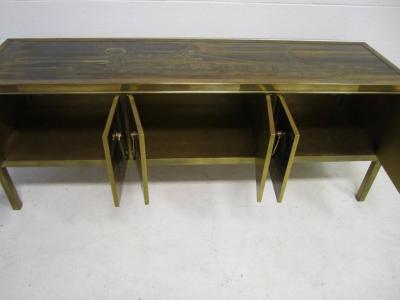 Bernhard Rohne Outstanding Acid Etched Brass Credenza by Bernard Rohne Mastercraft