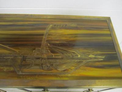Bernhard Rohne Outstanding Acid Etched Brass Credenza by Bernard Rohne Mastercraft