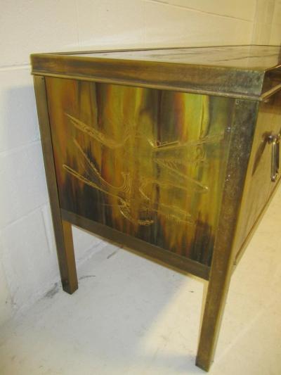 Bernhard Rohne Outstanding Acid Etched Brass Credenza by Bernard Rohne Mastercraft