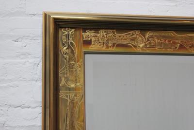 Bernhard Rohne Vintage Acid Etched Brass Wall Mirror by Bernhard Rohne for Mastercraft