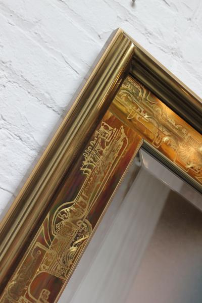 Bernhard Rohne Vintage Acid Etched Brass Wall Mirror by Bernhard Rohne for Mastercraft