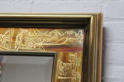 Bernhard Rohne Vintage Acid Etched Brass Wall Mirror by Bernhard Rohne for Mastercraft