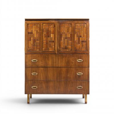 Bert England Bert England Mid Century Walnut and Brass Armoire