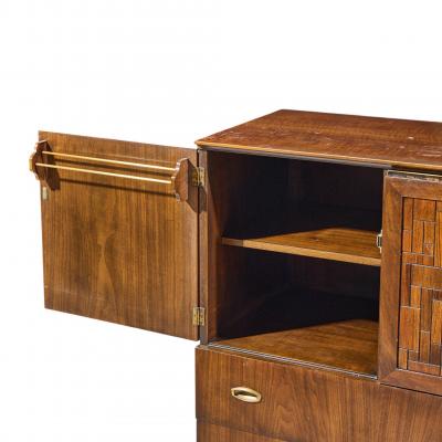Bert England Bert England Mid Century Walnut and Brass Armoire