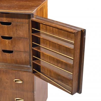 Bert England Bert England Mid Century Walnut and Brass Armoire