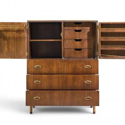 Bert England Bert England Mid Century Walnut and Brass Armoire