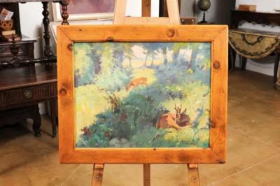 Bert Fricke Wolfenbuttel Deer in the Woods Bert Fricke Wolfenbuttel Oil on Panel Painting circa 1920