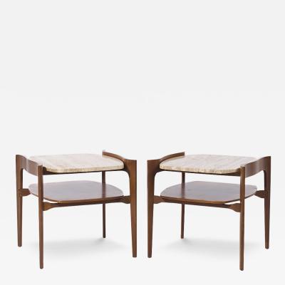 Bertha Schaefer Bertha Schaefer for Singer Sons MCM Travertine and Walnut End Tables Pair