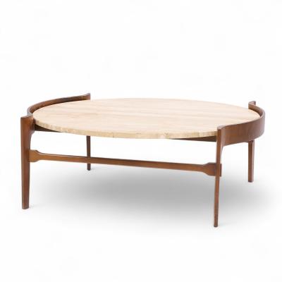 Bertha Schaefer Bertha Schaefer for Singer Sons Mid Century Travertine and Walnut Coffee Table