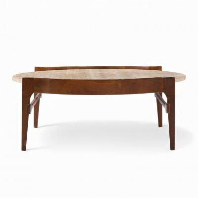 Bertha Schaefer Bertha Schaefer for Singer Sons Mid Century Travertine and Walnut Coffee Table