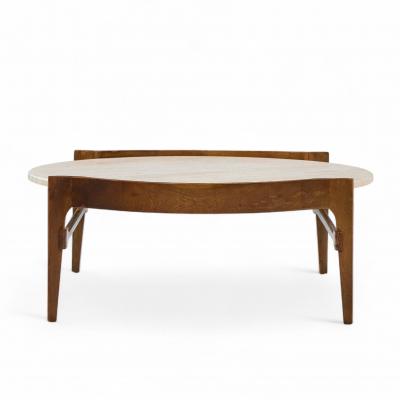 Bertha Schaefer Bertha Schaefer for Singer Sons Mid Century Travertine and Walnut Coffee Table