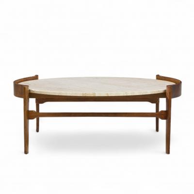 Bertha Schaefer Bertha Schaefer for Singer Sons Mid Century Travertine and Walnut Coffee Table