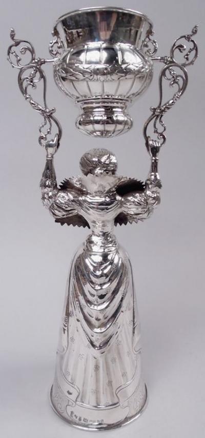 Berthold Muller Antique German Hanau Baroque Silver Wedding Cup with Stately Dame