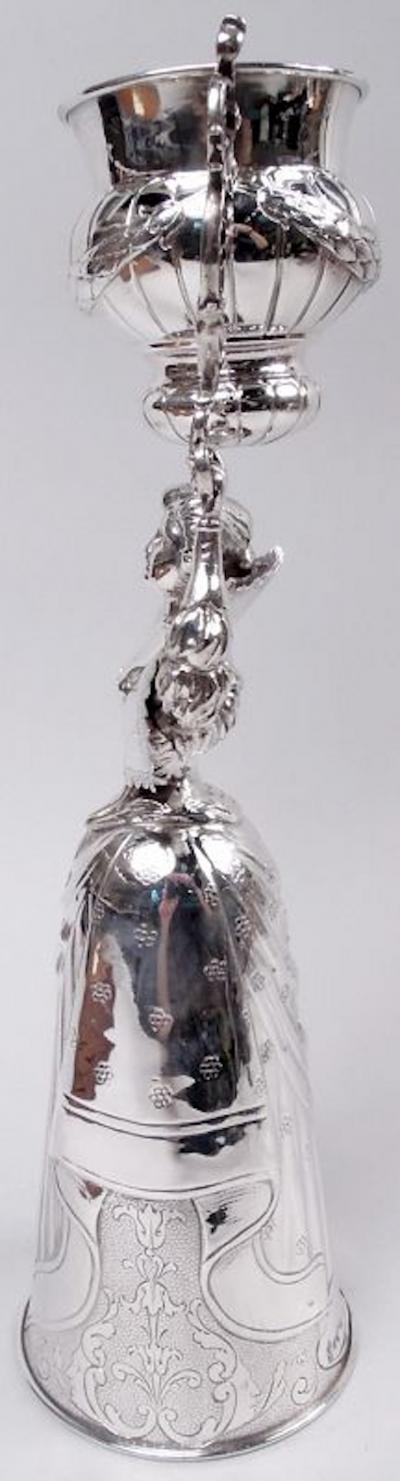 Berthold Muller Antique German Hanau Baroque Silver Wedding Cup with Stately Dame