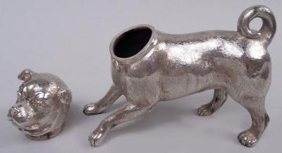 Berthold Muller Neresheimer German Hanau Silver Figural Romping Pug Pup Match Safe