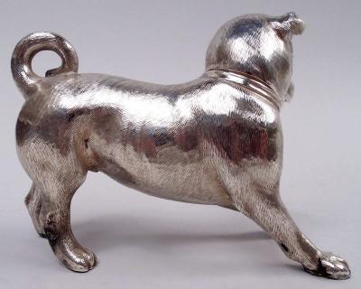 Berthold Muller Neresheimer German Hanau Silver Figural Romping Pug Pup Match Safe